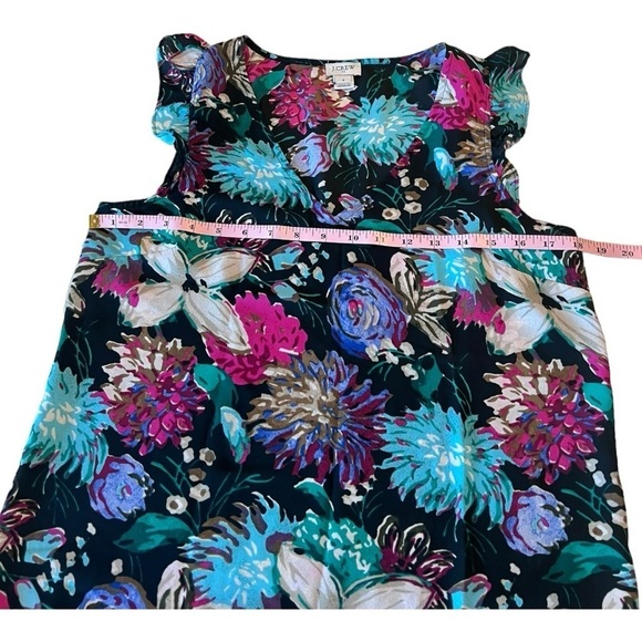 J.Crew Printed Black Turquoise Pink Floral Ruffle Sleeve Pullover Top NWOT - Picture 8 of 13